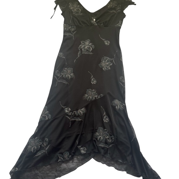 I.N. San Francisco Black Floral Y2K Fairy Goth whimsical Midi Dress Size Medium - Picture 9 of 16